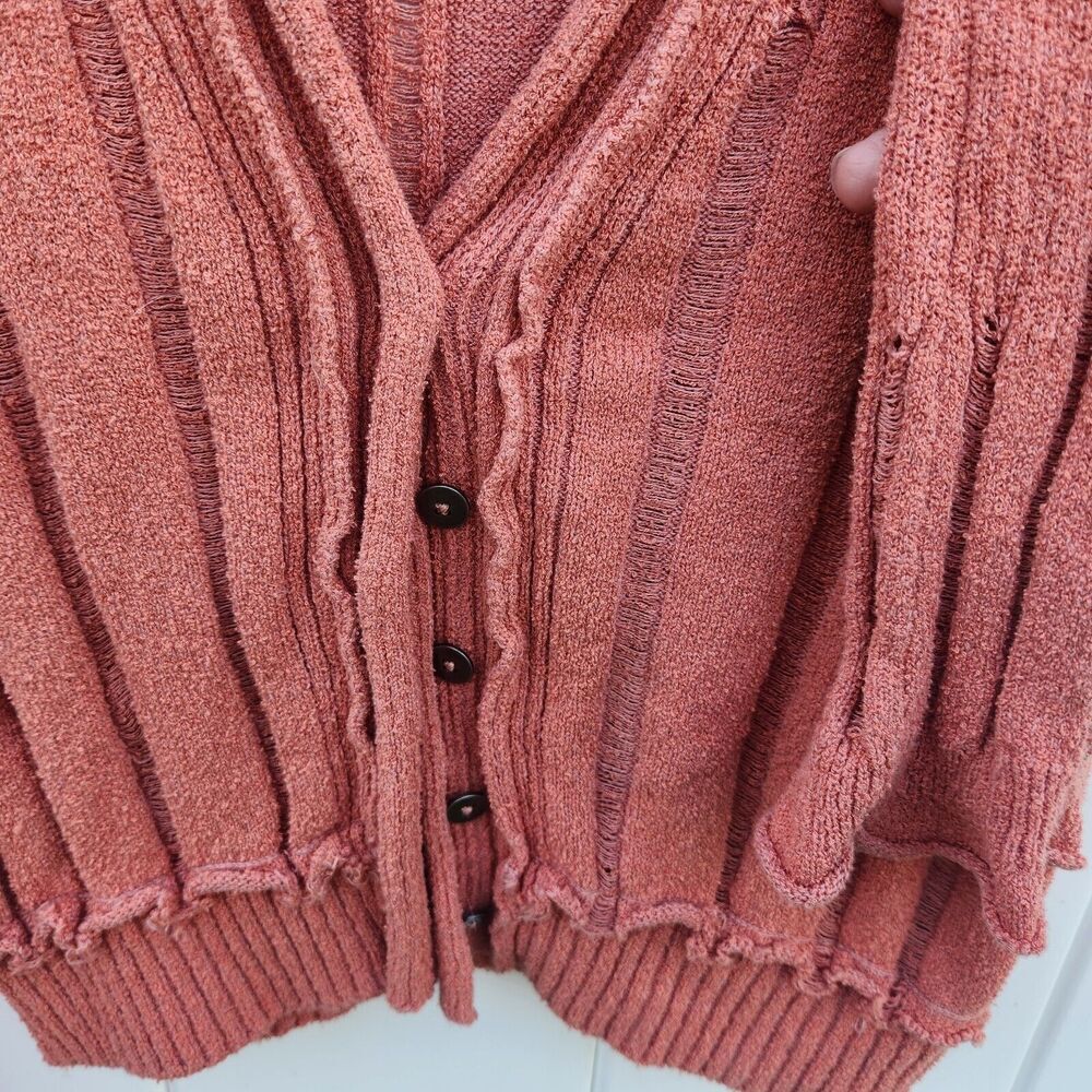 Free People Stevie Distressed V Neck Button Front Cardigan Rose Hips Com… - Picture 7 of 10
